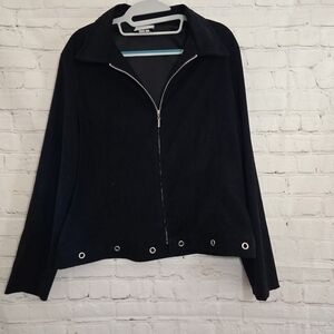 Vtg Y2k Fashion Bug Black Faux Suede Jacket Sz Lg Gorommet Lined Goth Whimsigoth